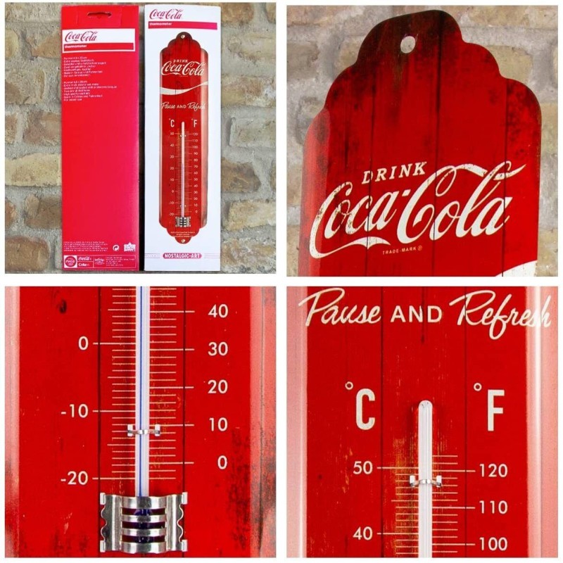 Thermomètre sans mercure en bois COCA-COLA bar pub publicitaire